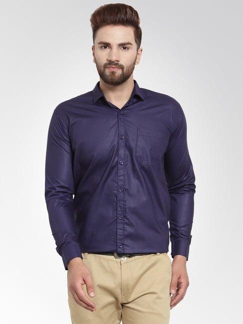 jainish dark blue cotton regular fit shirt