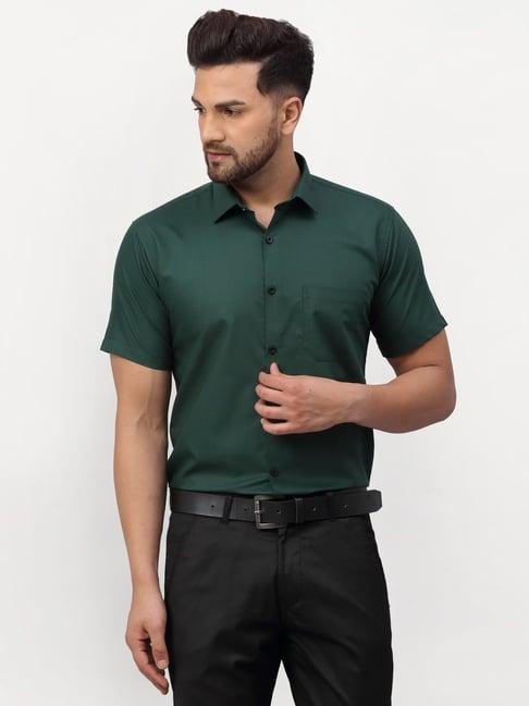 jainish dark green cotton regular fit shirt