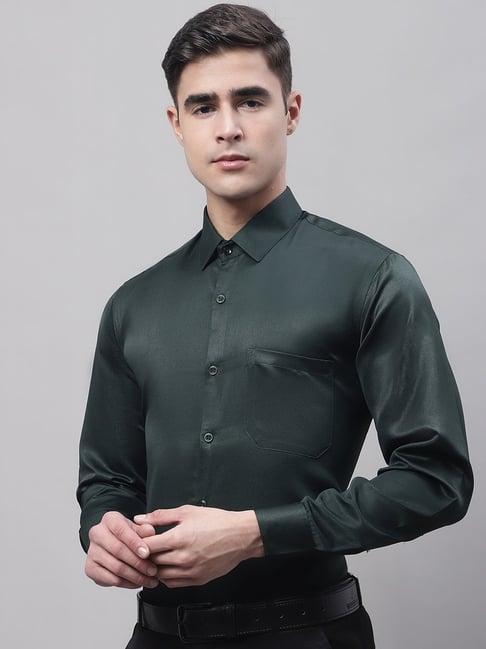 jainish dark green regular fit texture shirt