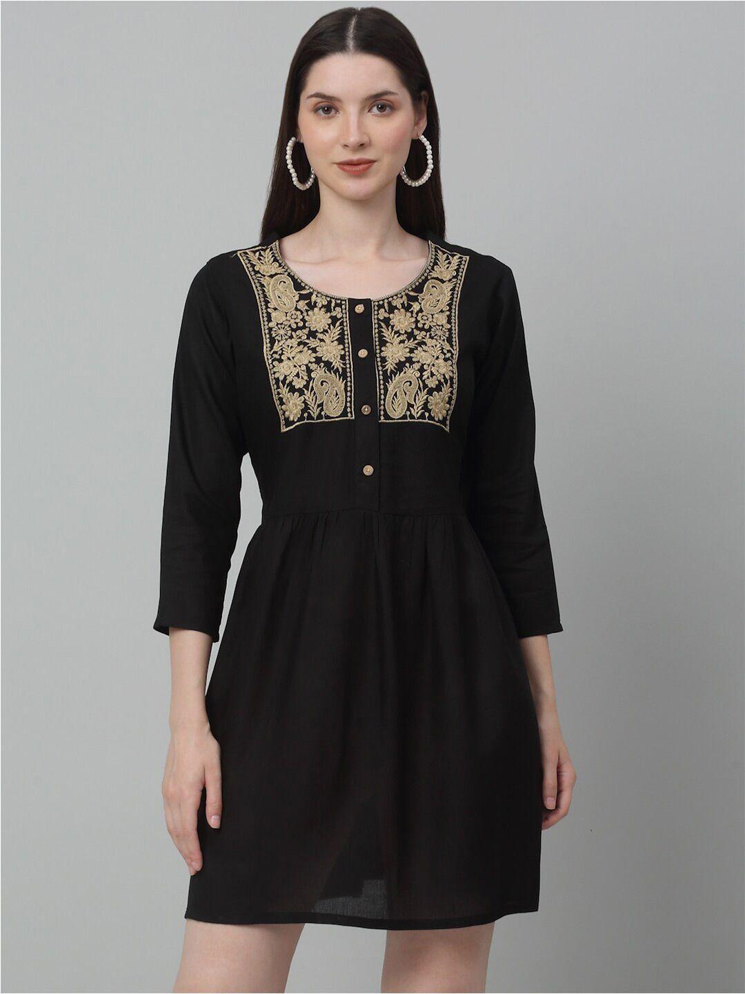 jainish ethnic embroidered fit & flare dress
