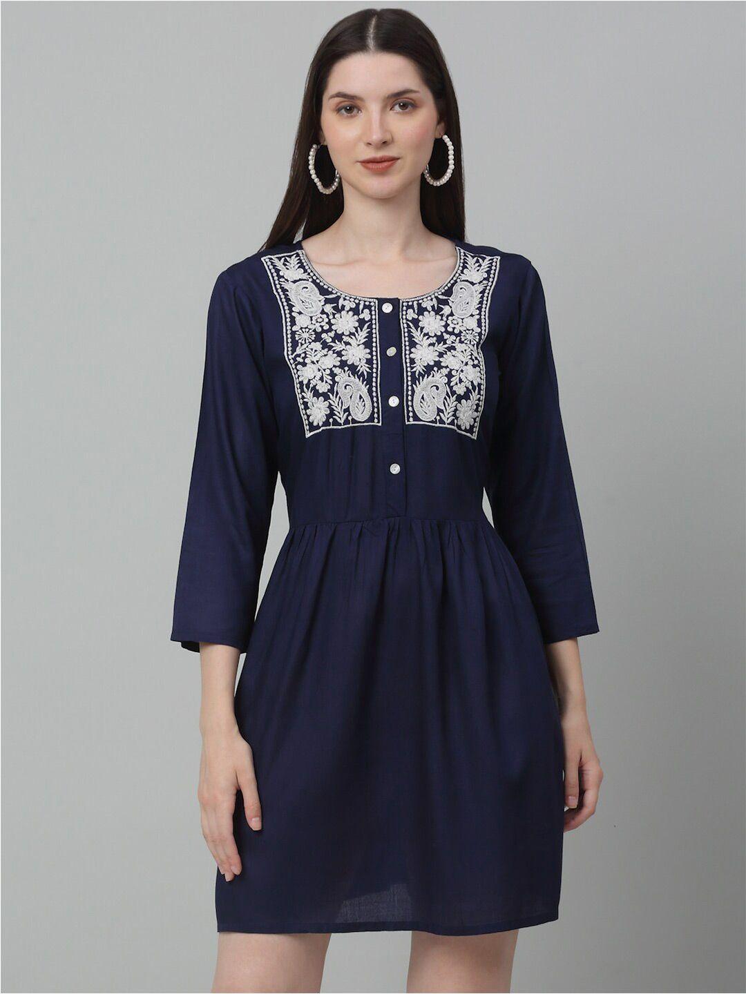 jainish ethnic embroidered fit & flare dress