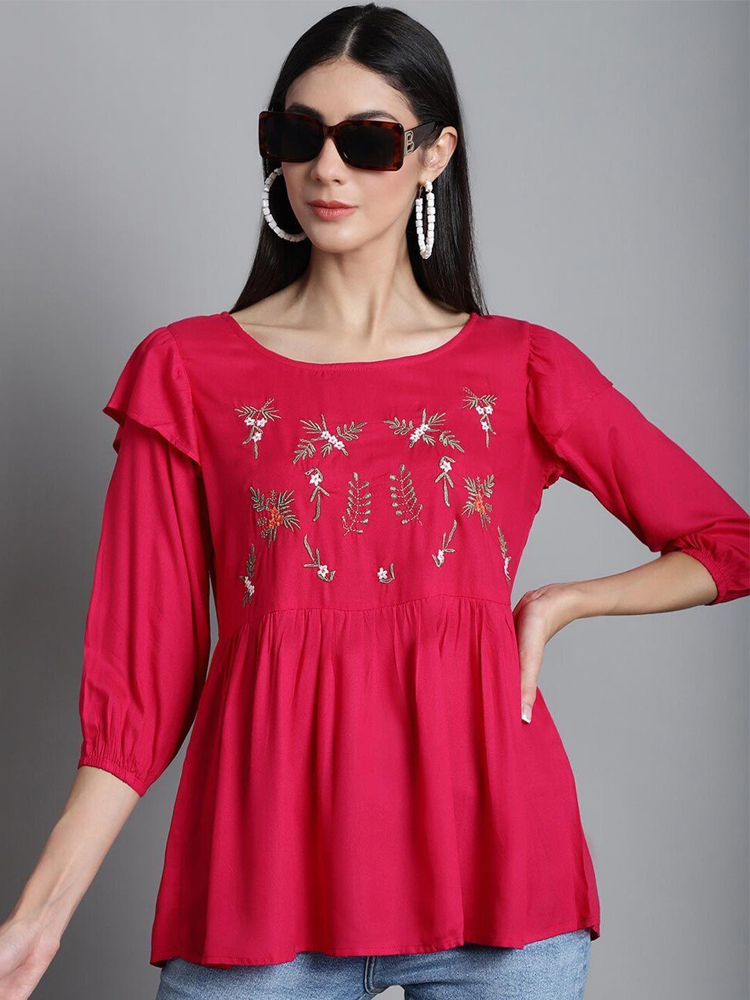 jainish floral embroidered a-line top