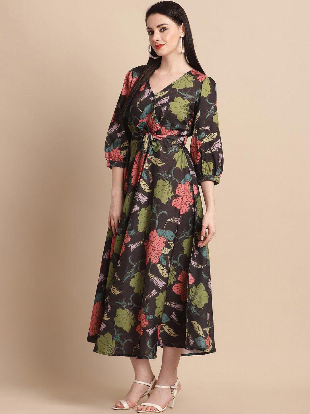 jainish floral printed puff sleeves a-line dress