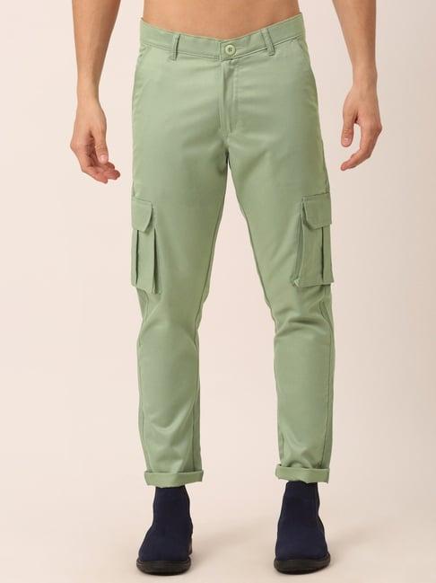 jainish green cotton tapered fit cargos