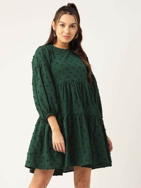 jainish green self pattern a-line dress