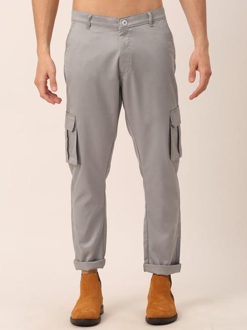 jainish grey cotton tapered fit cargos