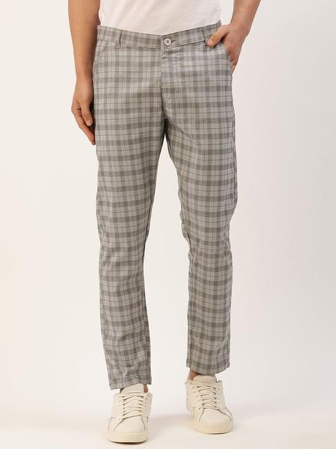 jainish grey cotton tapered fit checks trousers