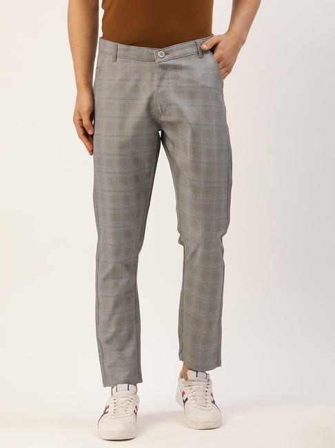 jainish grey cotton tapered fit checks trousers