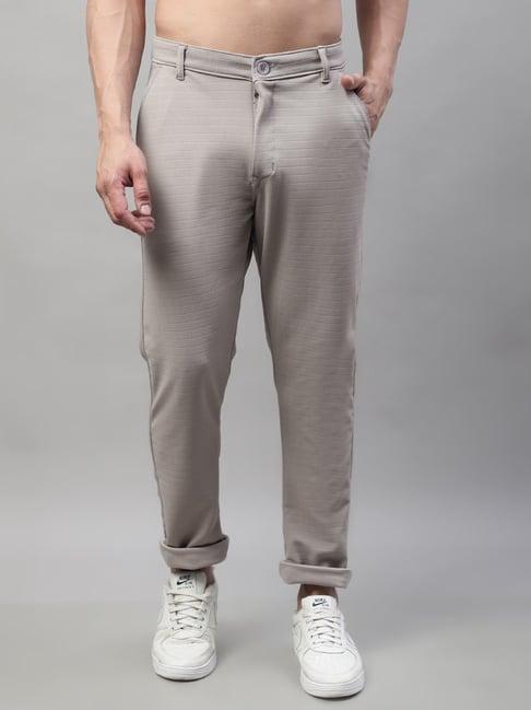 jainish light grey cotton tapered fit texture trousers