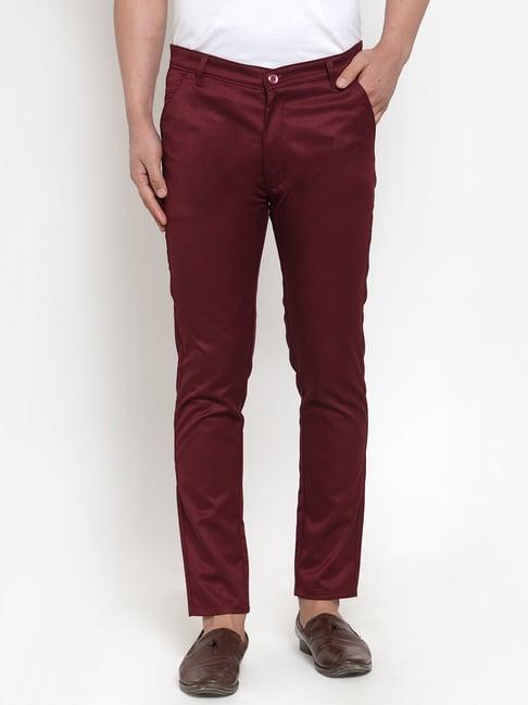 jainish maroon cotton regular fit trousers