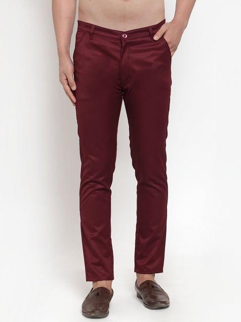 jainish maroon cotton tapered fit trousers