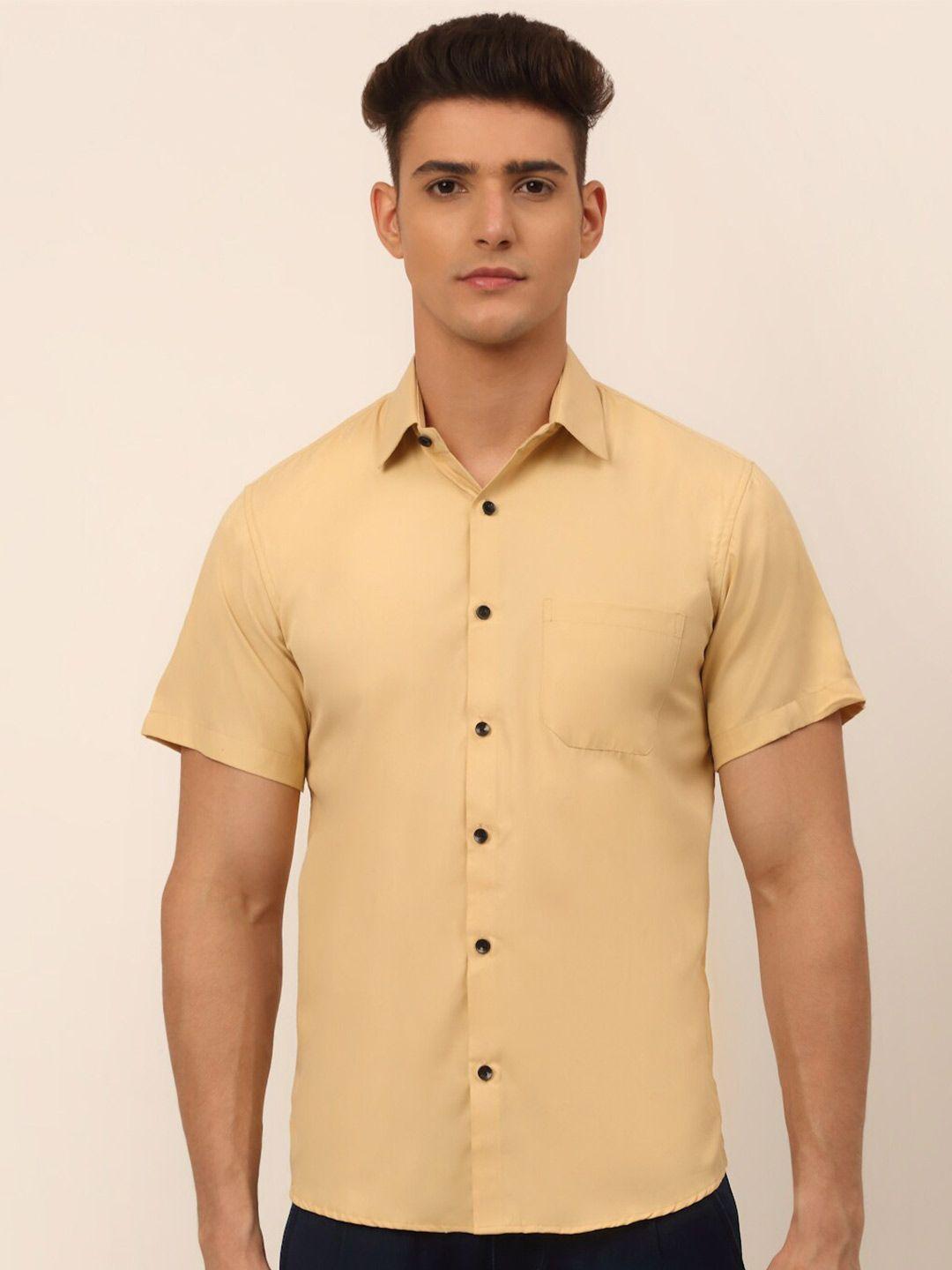 jainish men beige pure cotton classic casual shirt