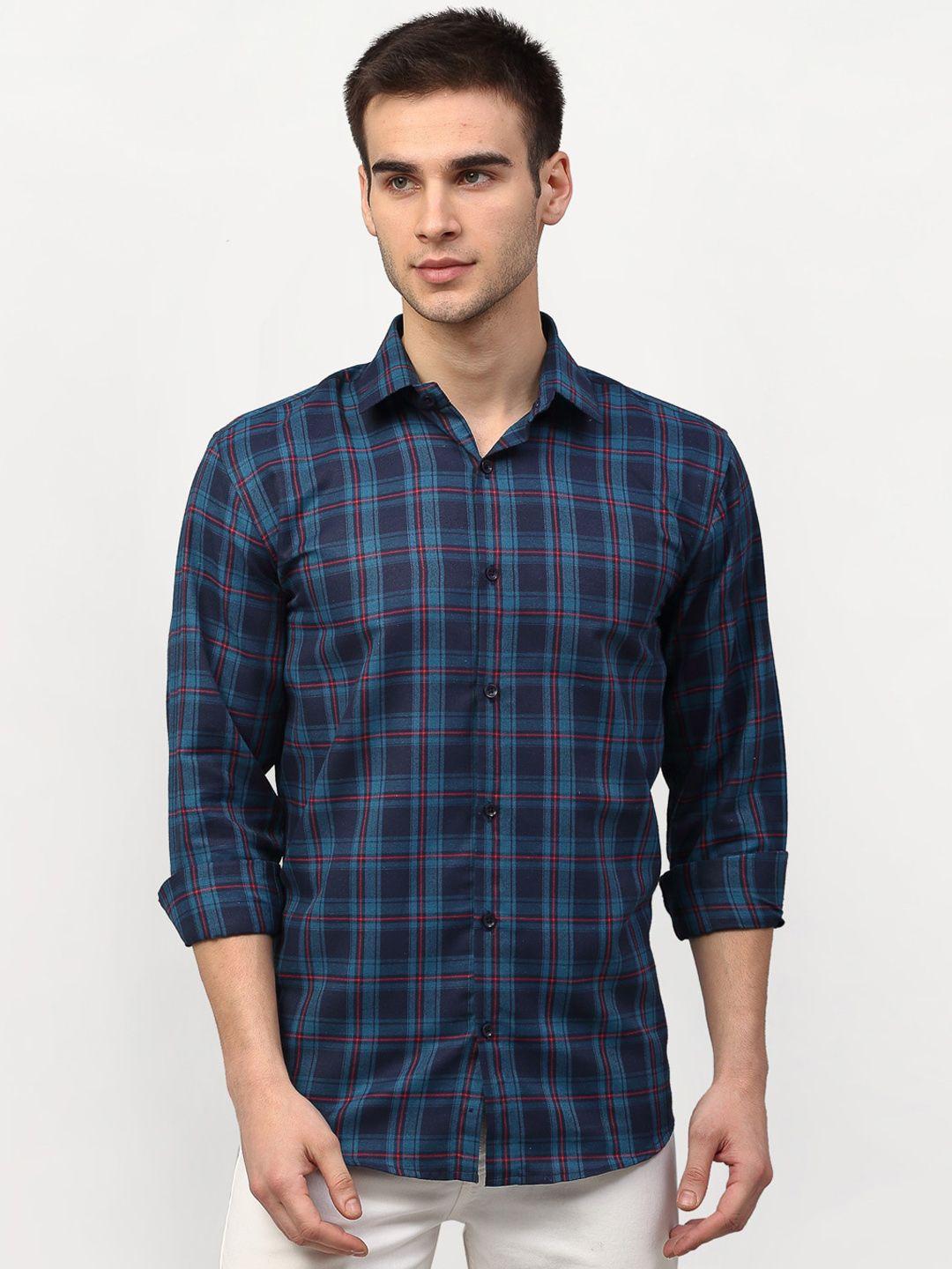 jainish men blue checked  regular fit casual shirt