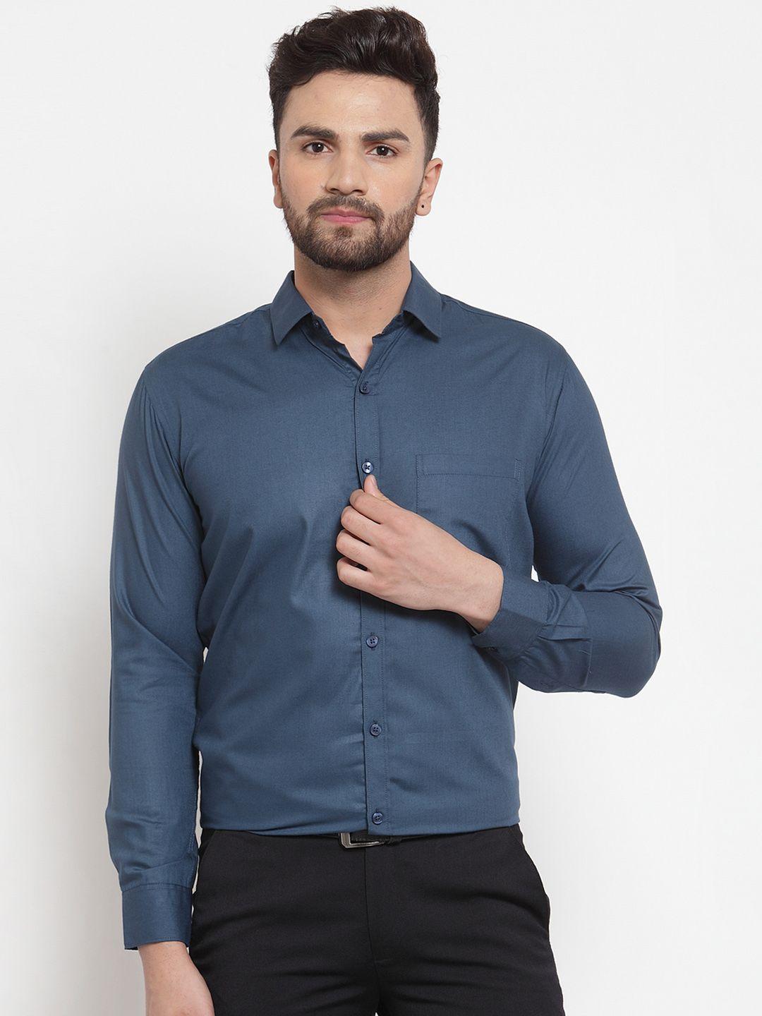 jainish men blue classic slim fit formal shirt