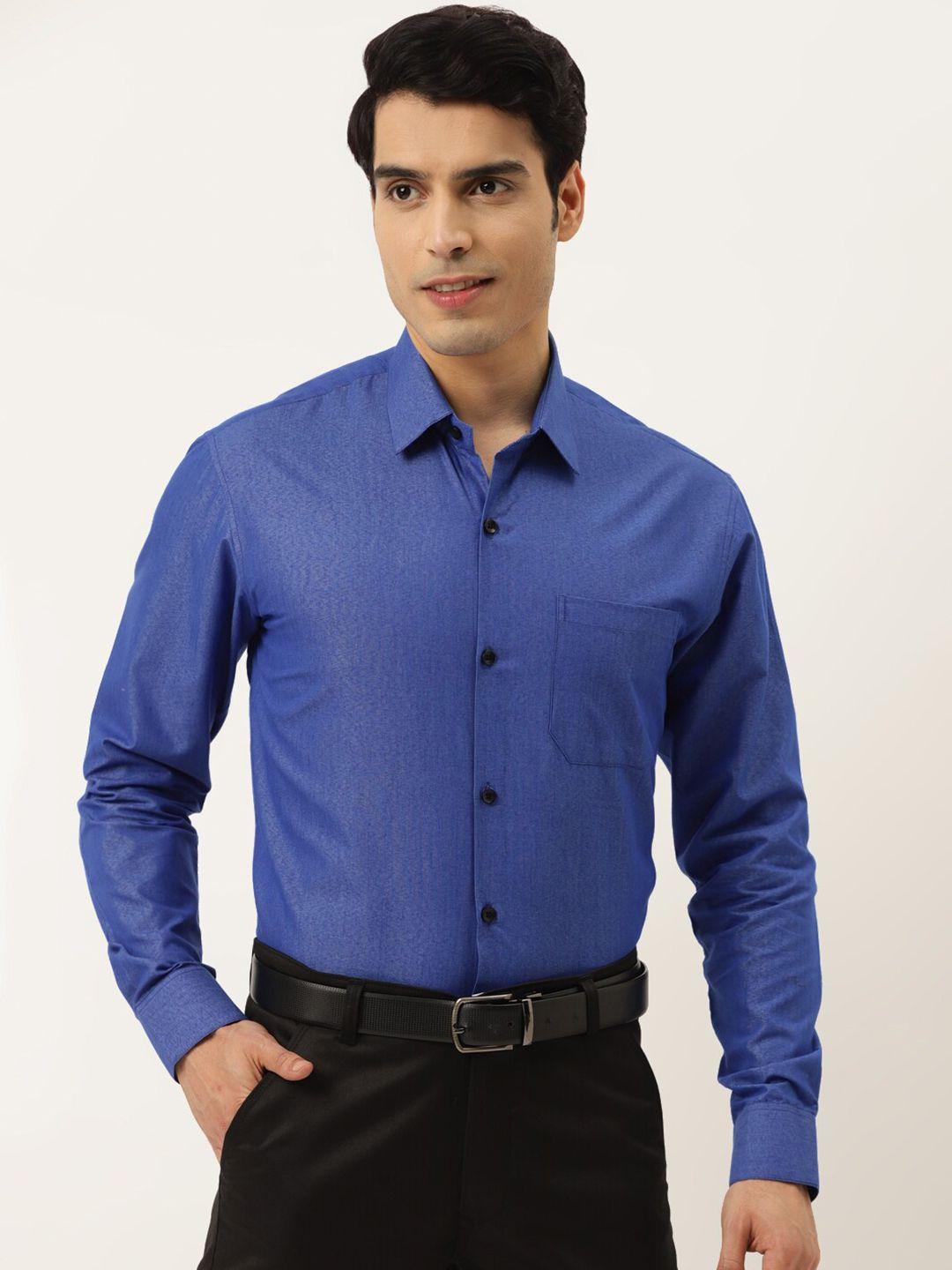 jainish men blue classic slim fit printed formal shirt