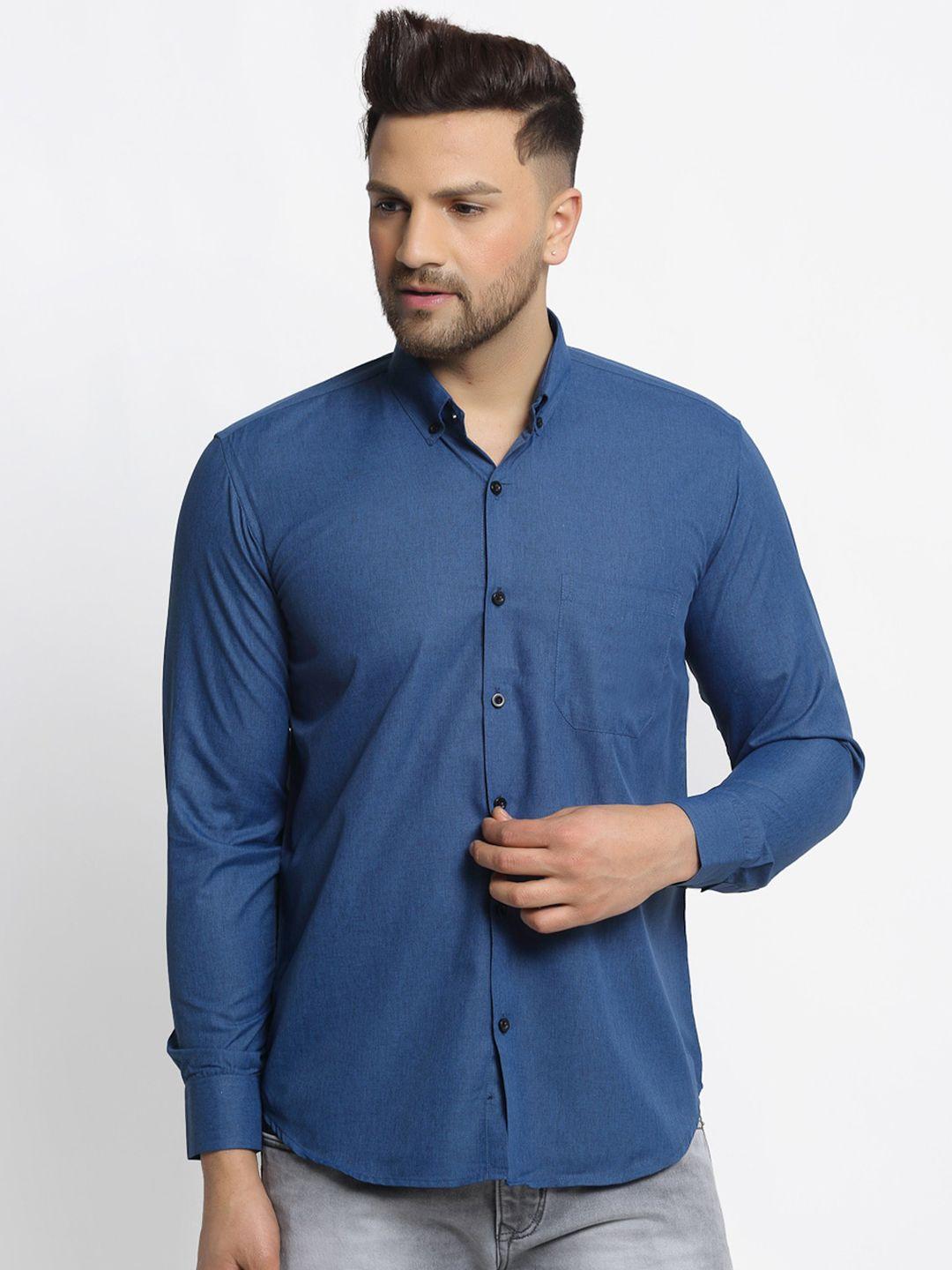 jainish men blue regular fit solid casual shirt