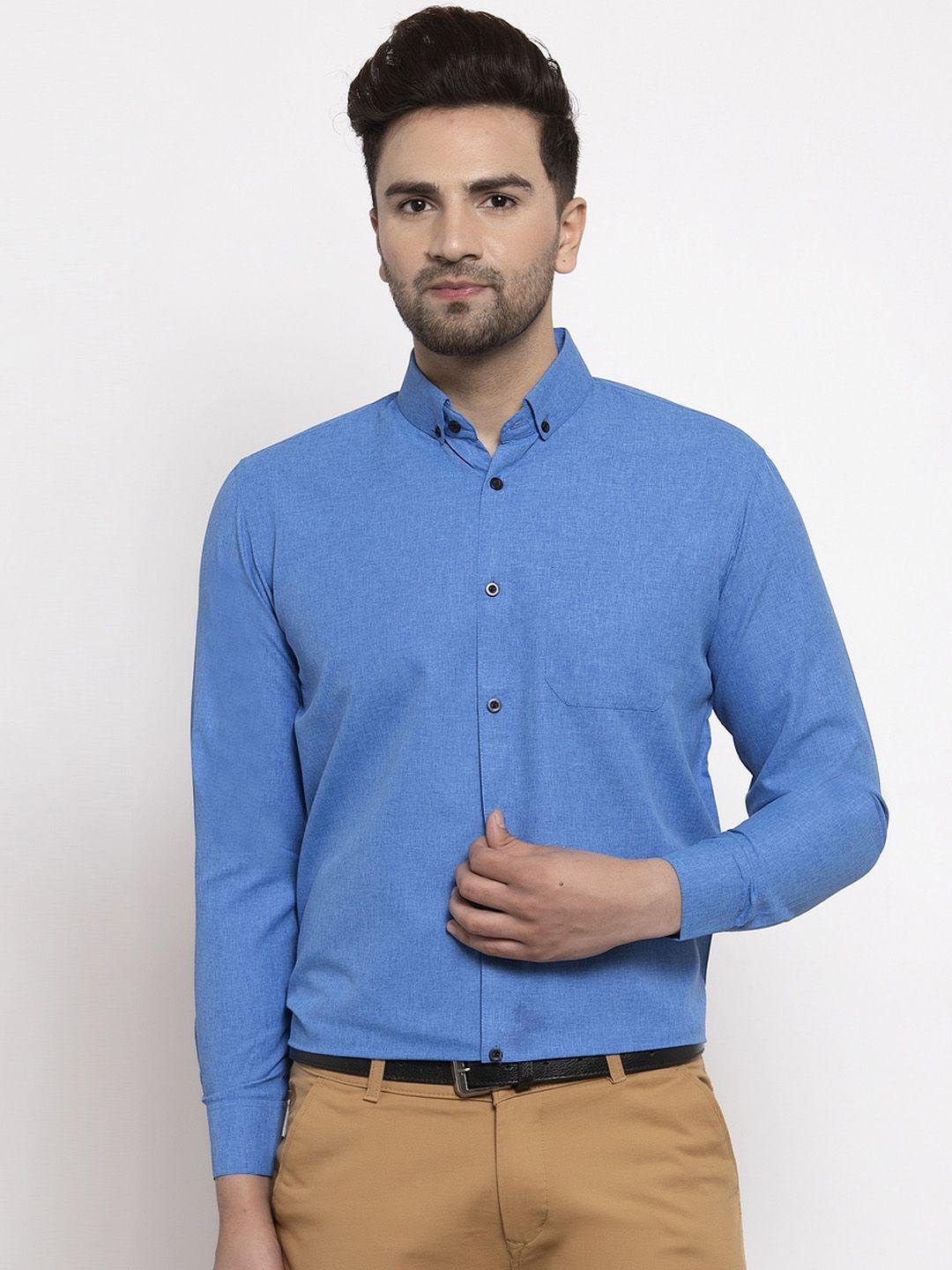 jainish men blue smart regular fit solid formal shirt