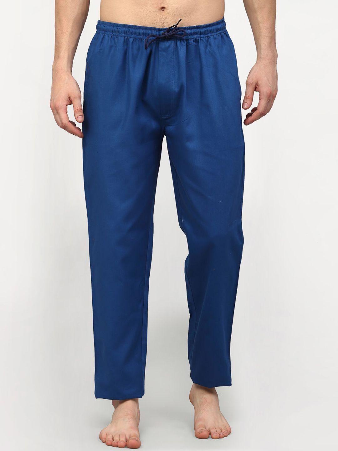 jainish men blue solid cotton lounge pants