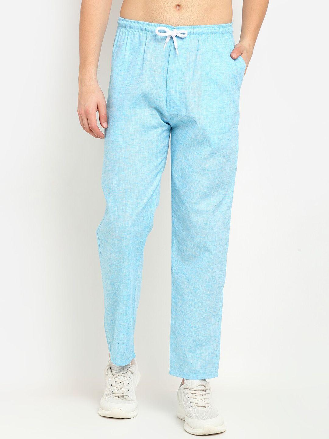 jainish men blue solid pure cotton track pants