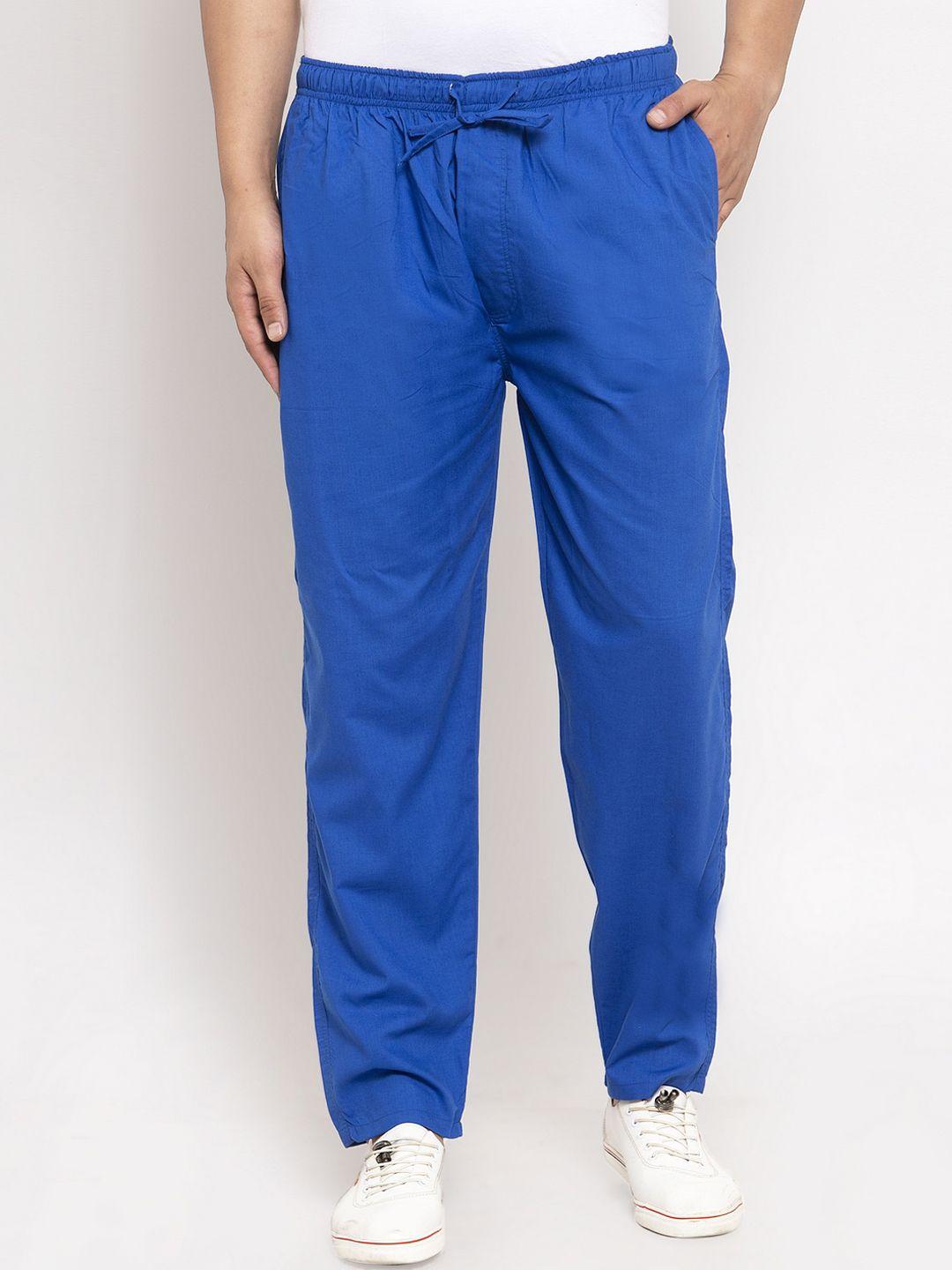 jainish men blue solid slim fit cotton track pants