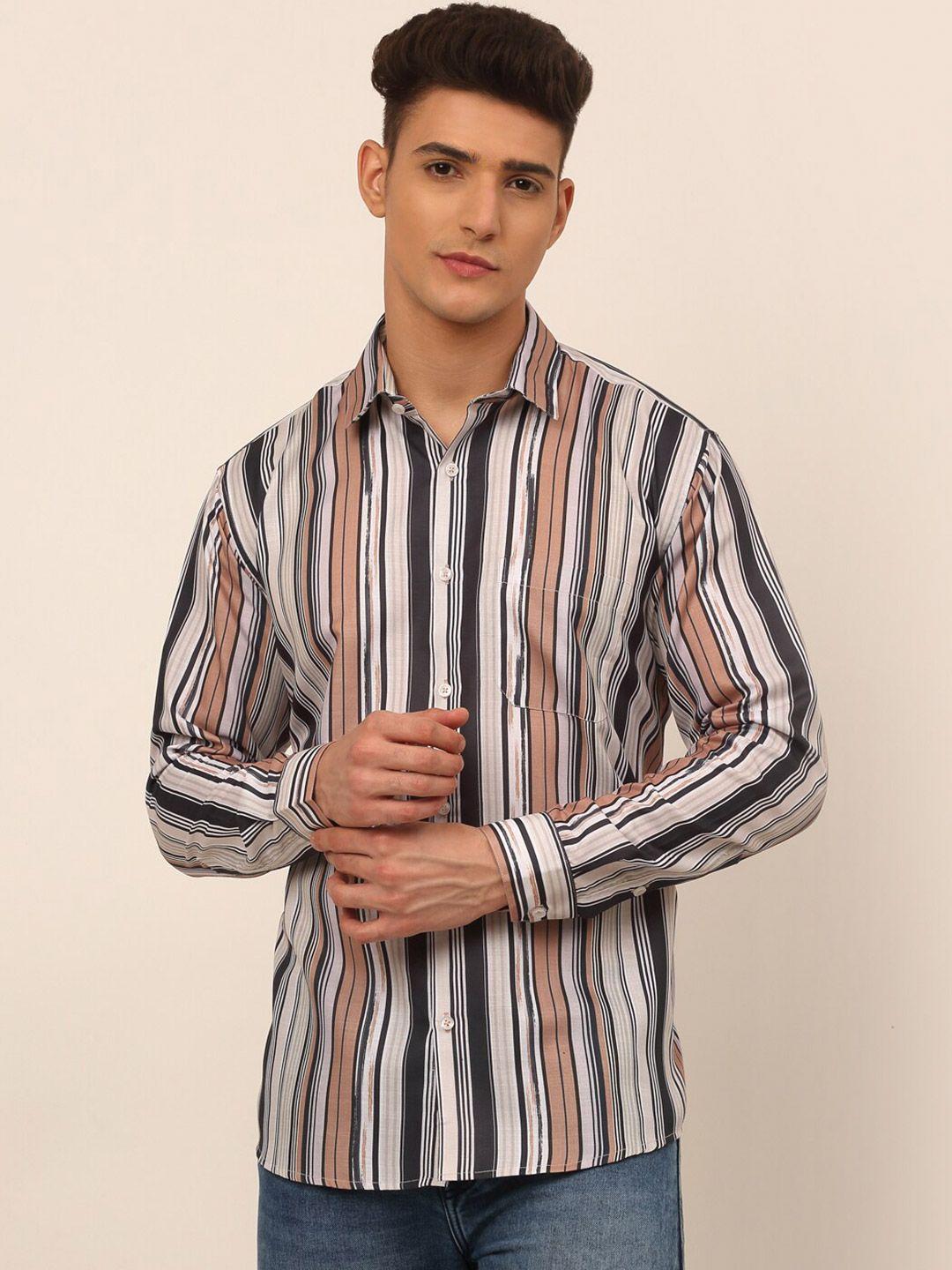 jainish men brown classic multi stripes striped casual long sleeve shirt