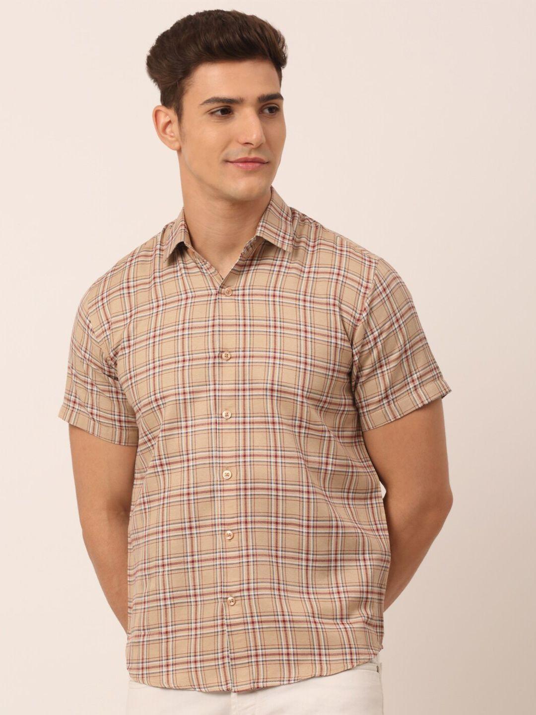 jainish men brown standard tartan checks checked casual shirt