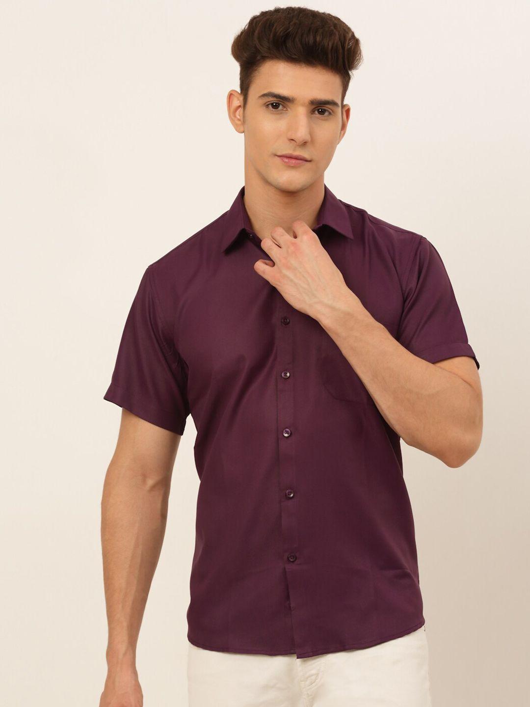 jainish men burgundy solid cotton casual shirt