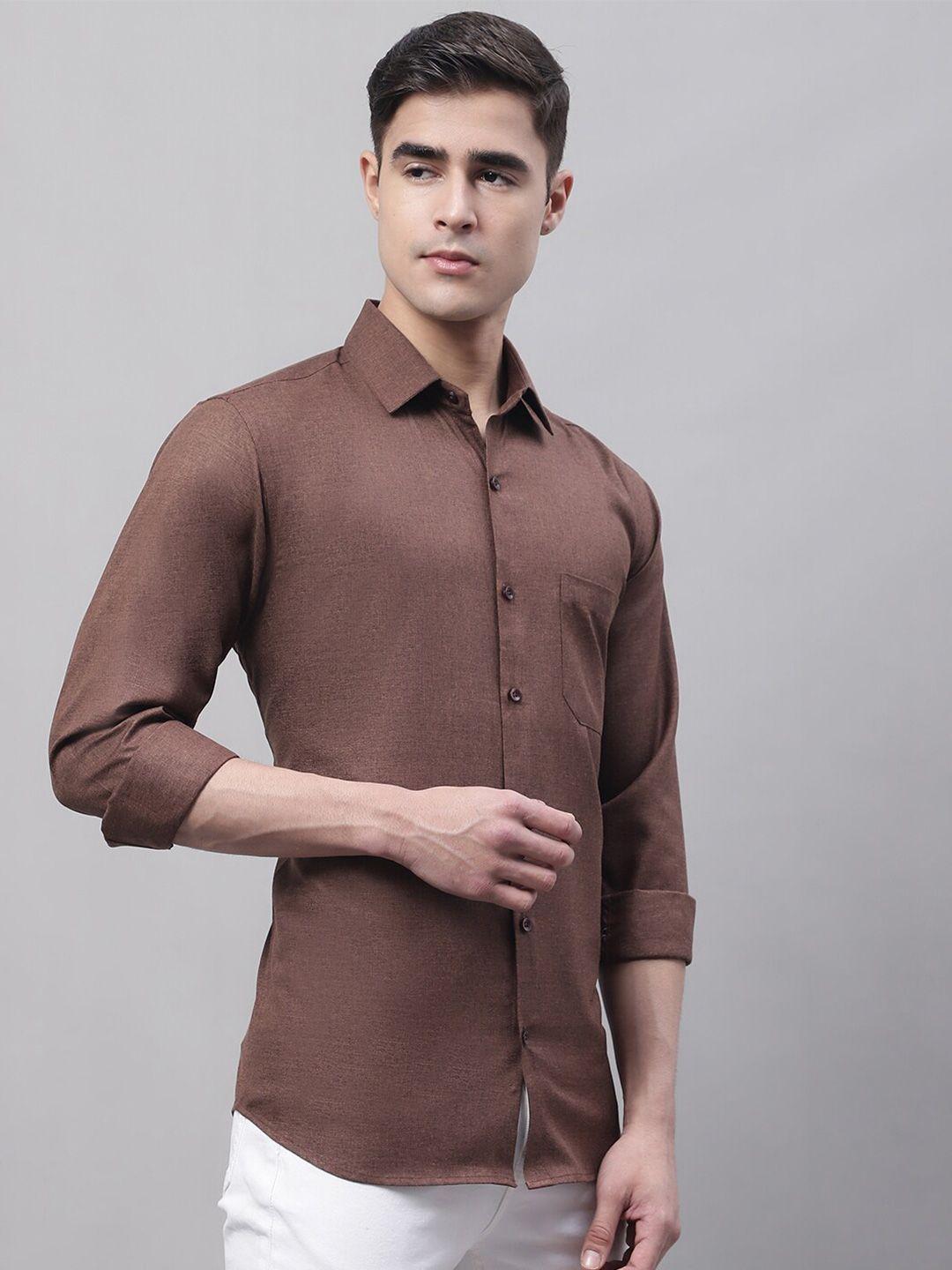 jainish men coffee brown classic casual shirt