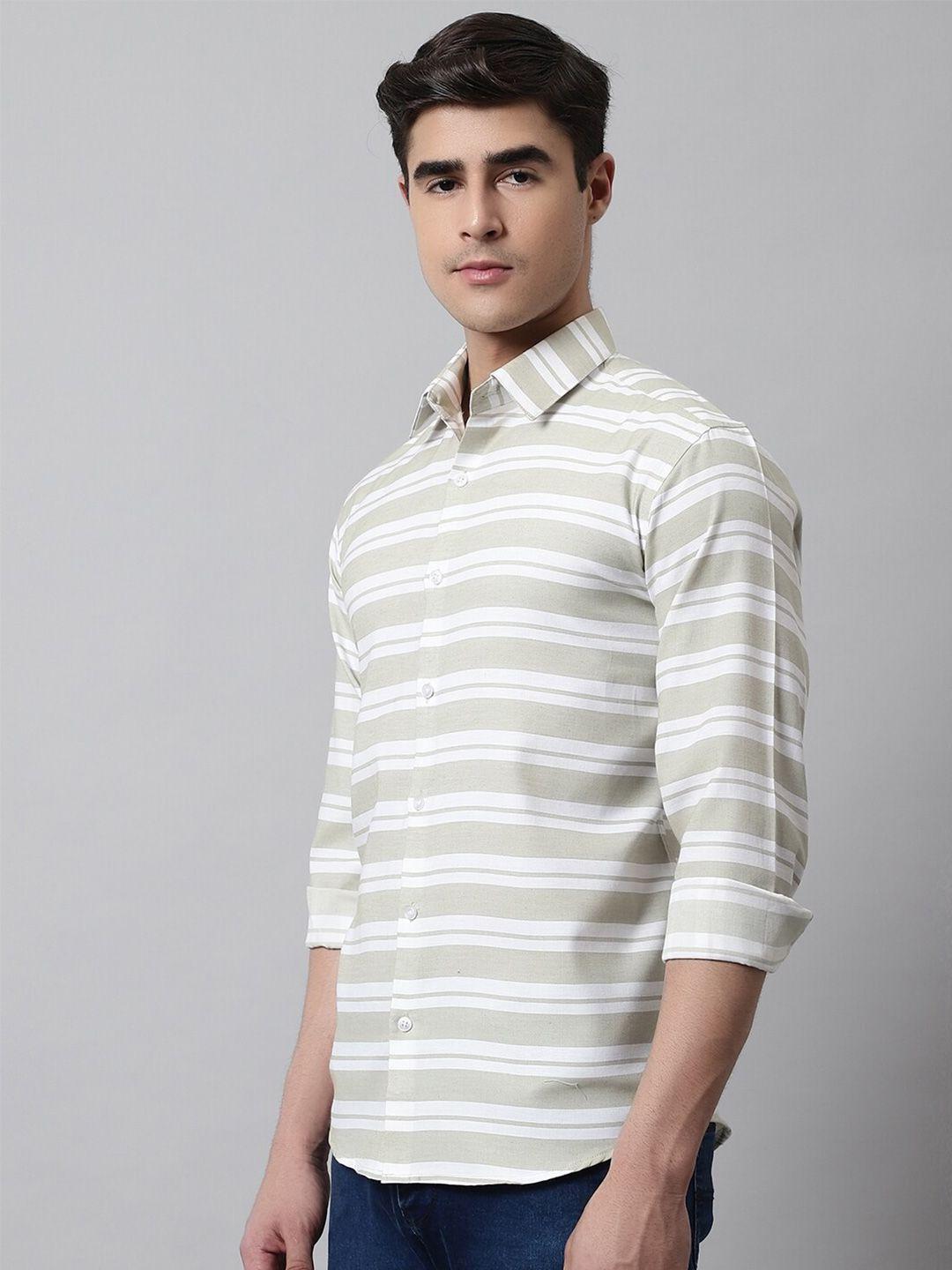 jainish men green classic horizontal stripes casual shirt