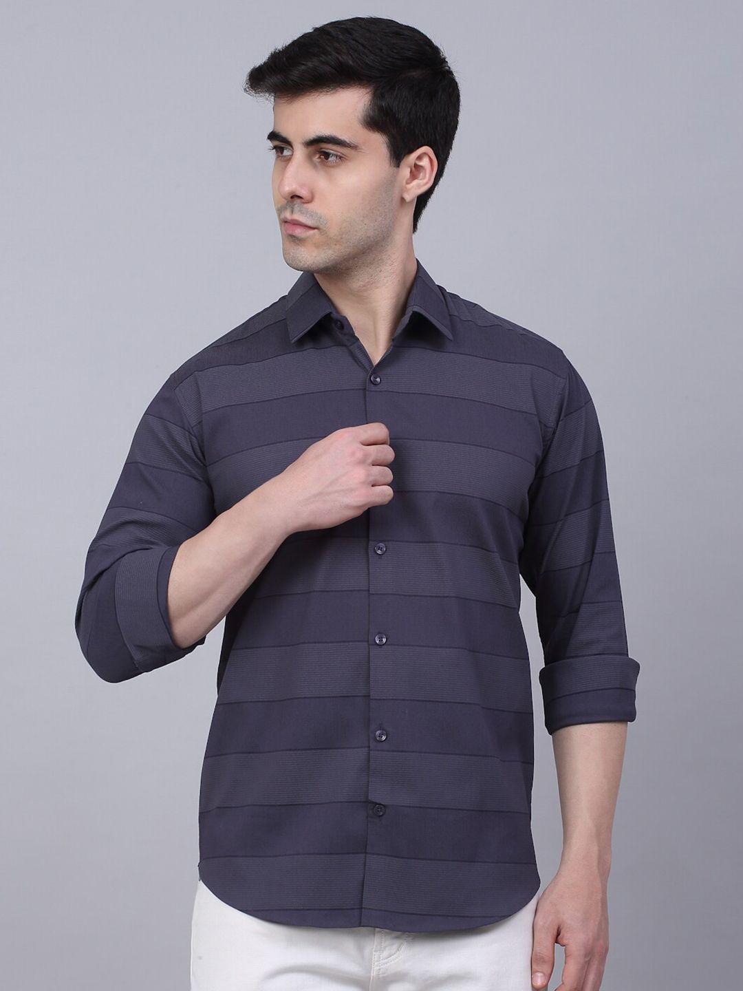jainish men grey classic horizontal striped casual shirt