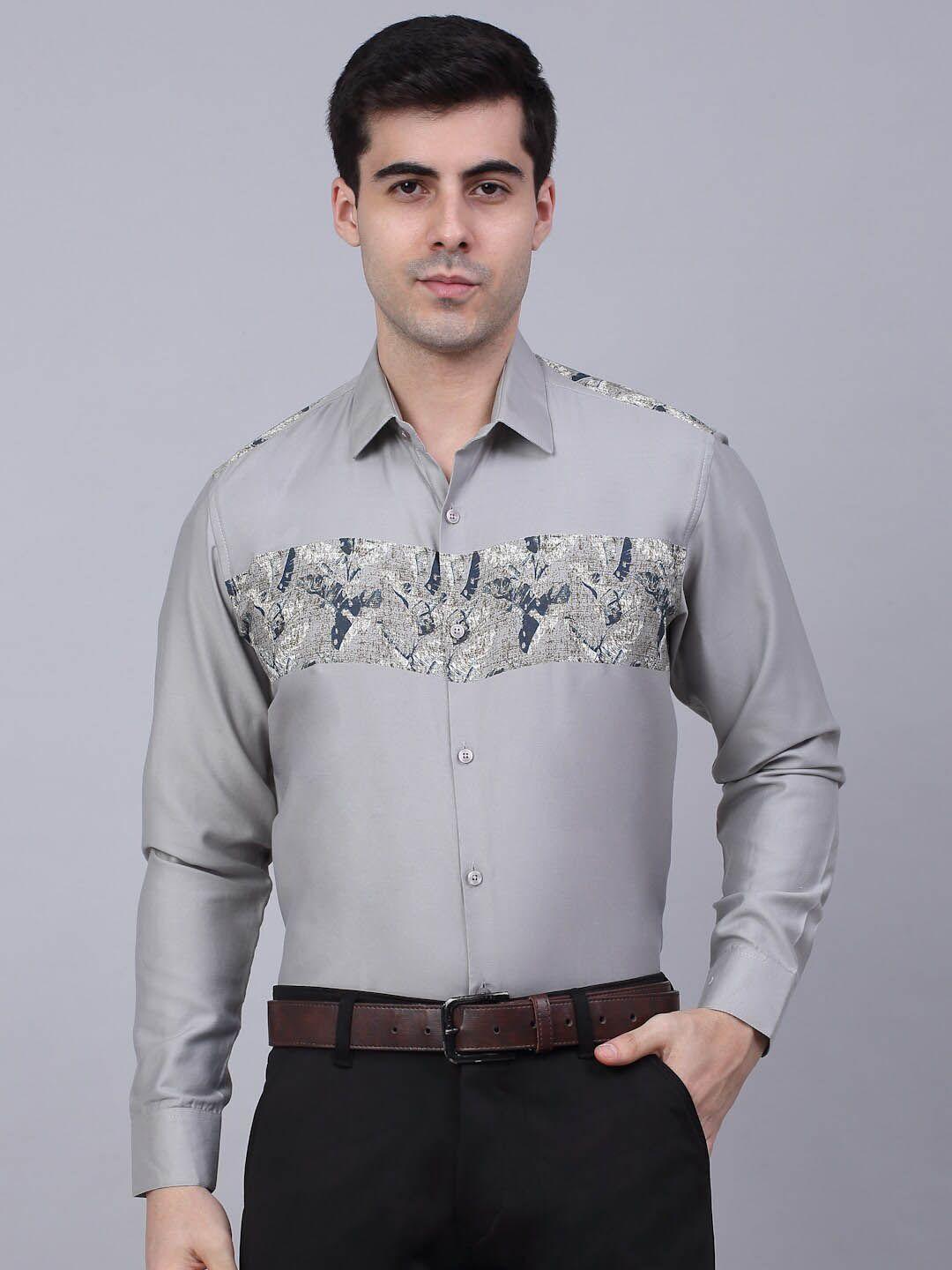 jainish men grey classic printed formal shirt