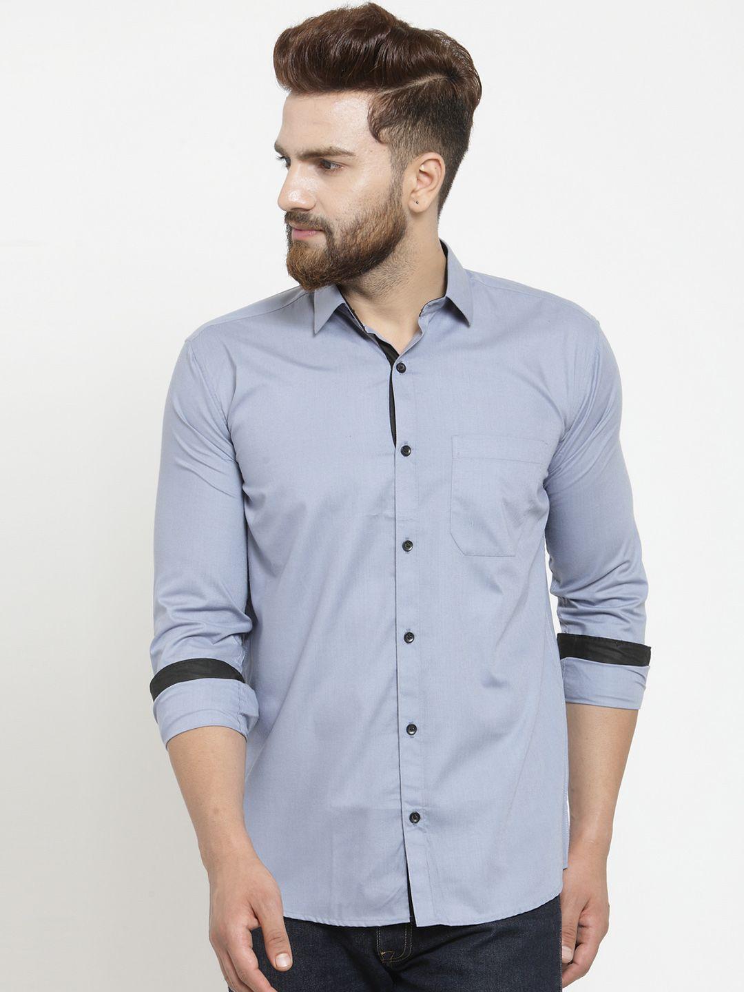 jainish men grey classic slim fit solid casual shirt