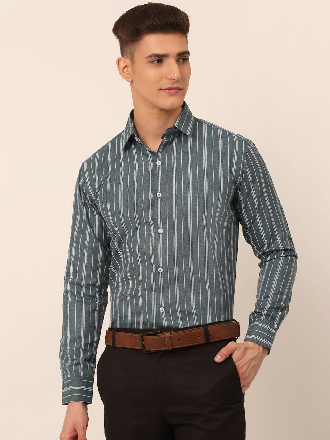 jainish men grey classic striped formal shirt