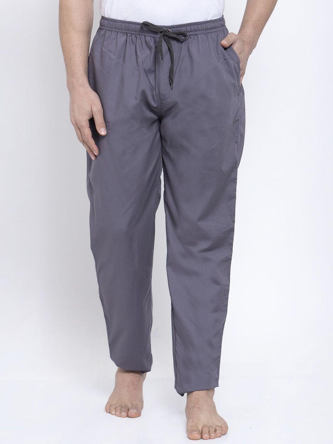 jainish men grey solid cotton lounge pants