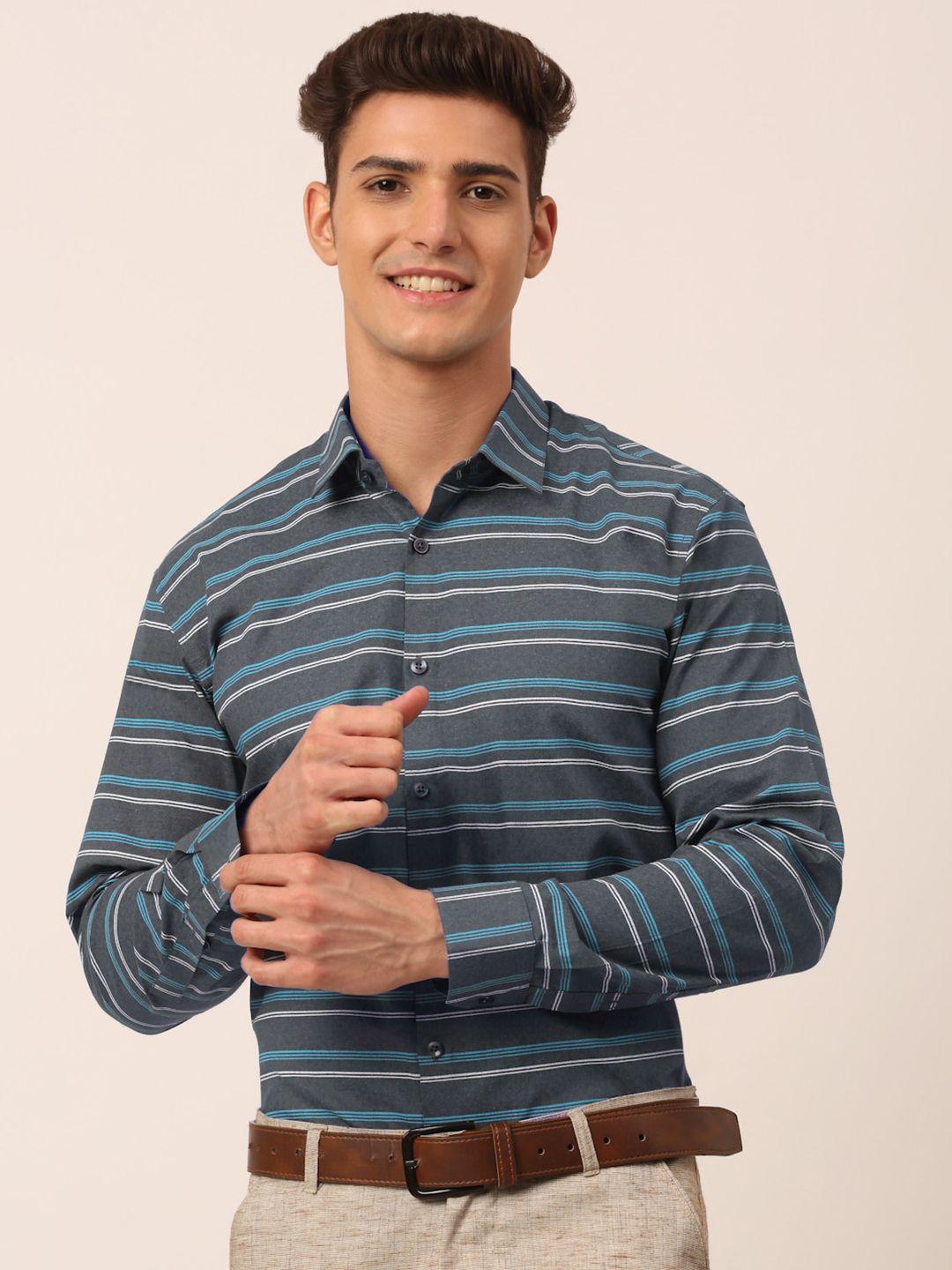 jainish men grey standard horizontal stripes striped formal shirt