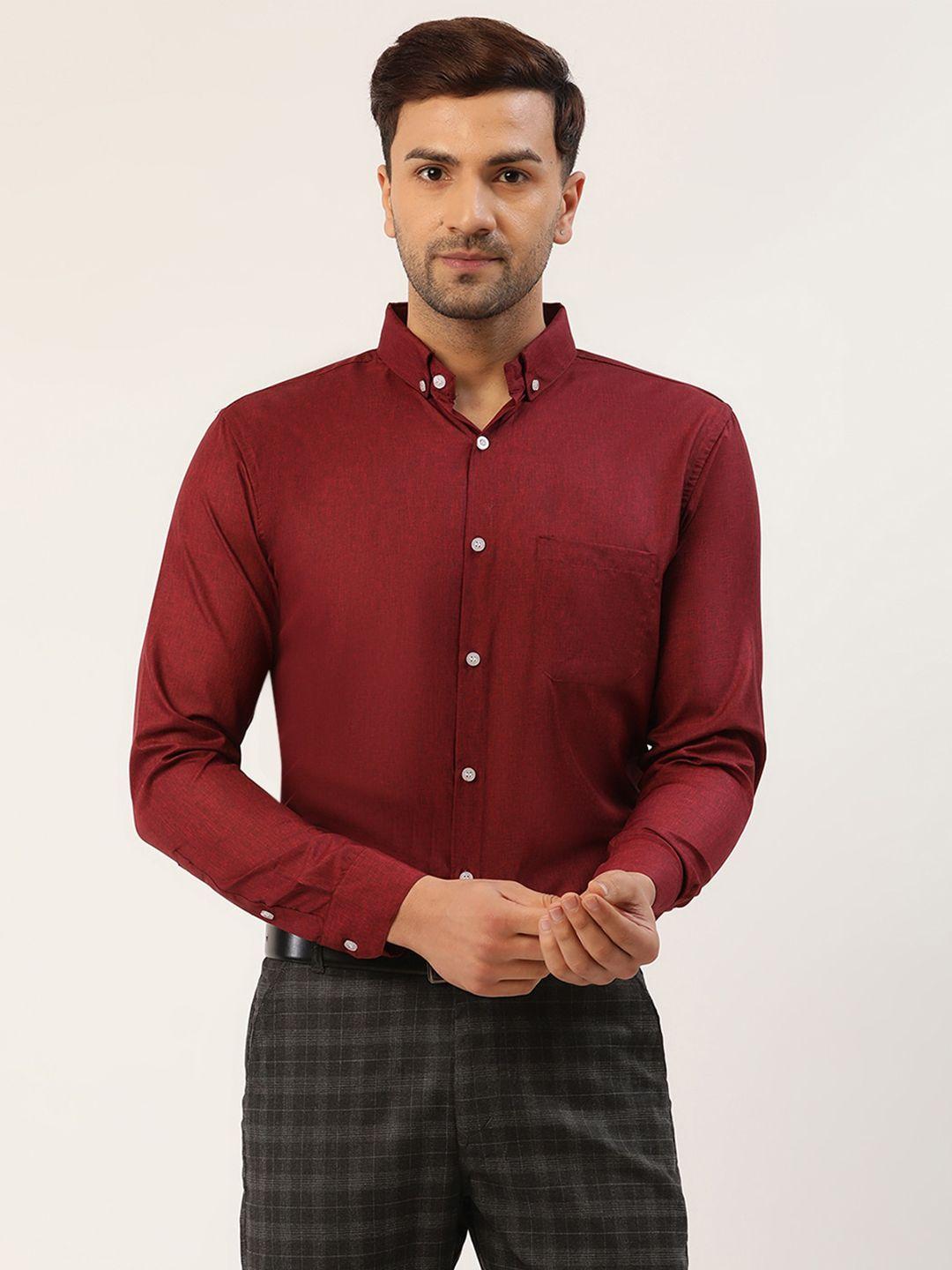 jainish men maroon smart slim fit formal shirt