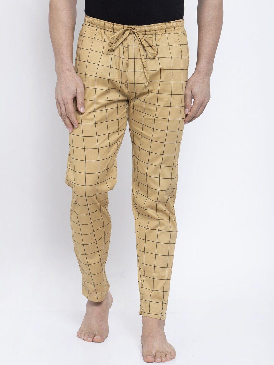 jainish men mid-rise checked pure cotton lounge pant