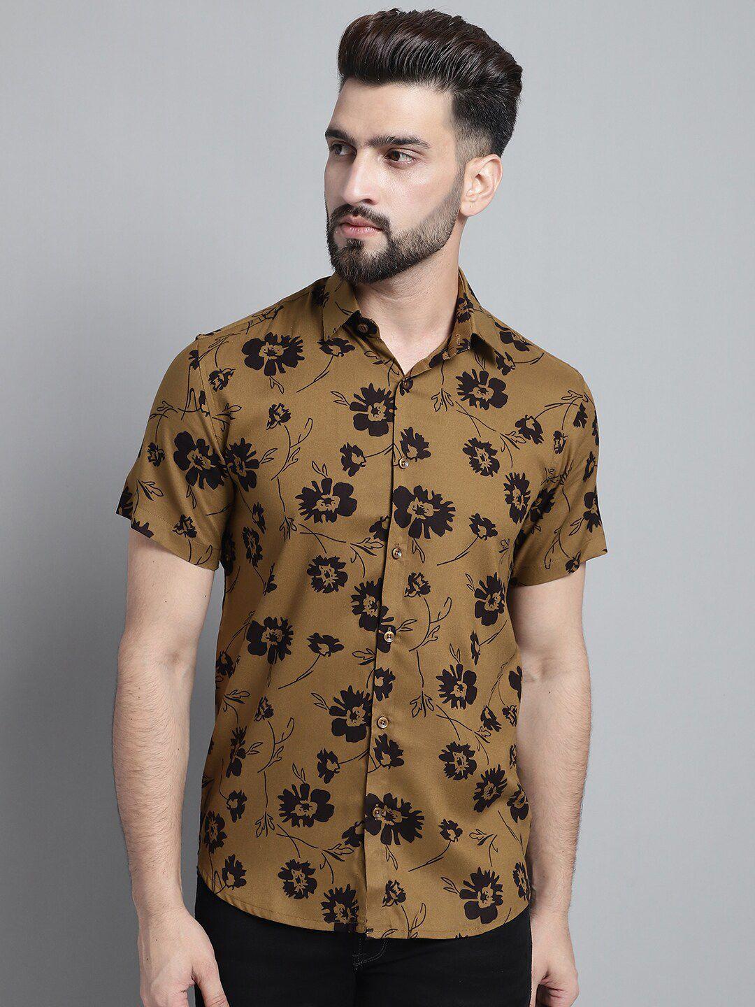 jainish men mustard classic floral opaque printed casual shirt