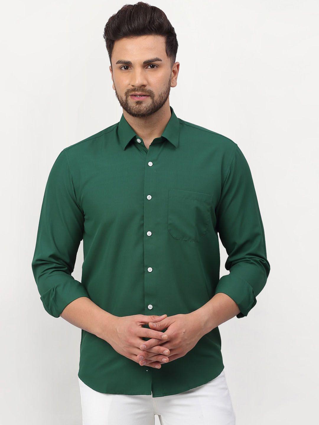 jainish men olive green solid regular fit casual shirt