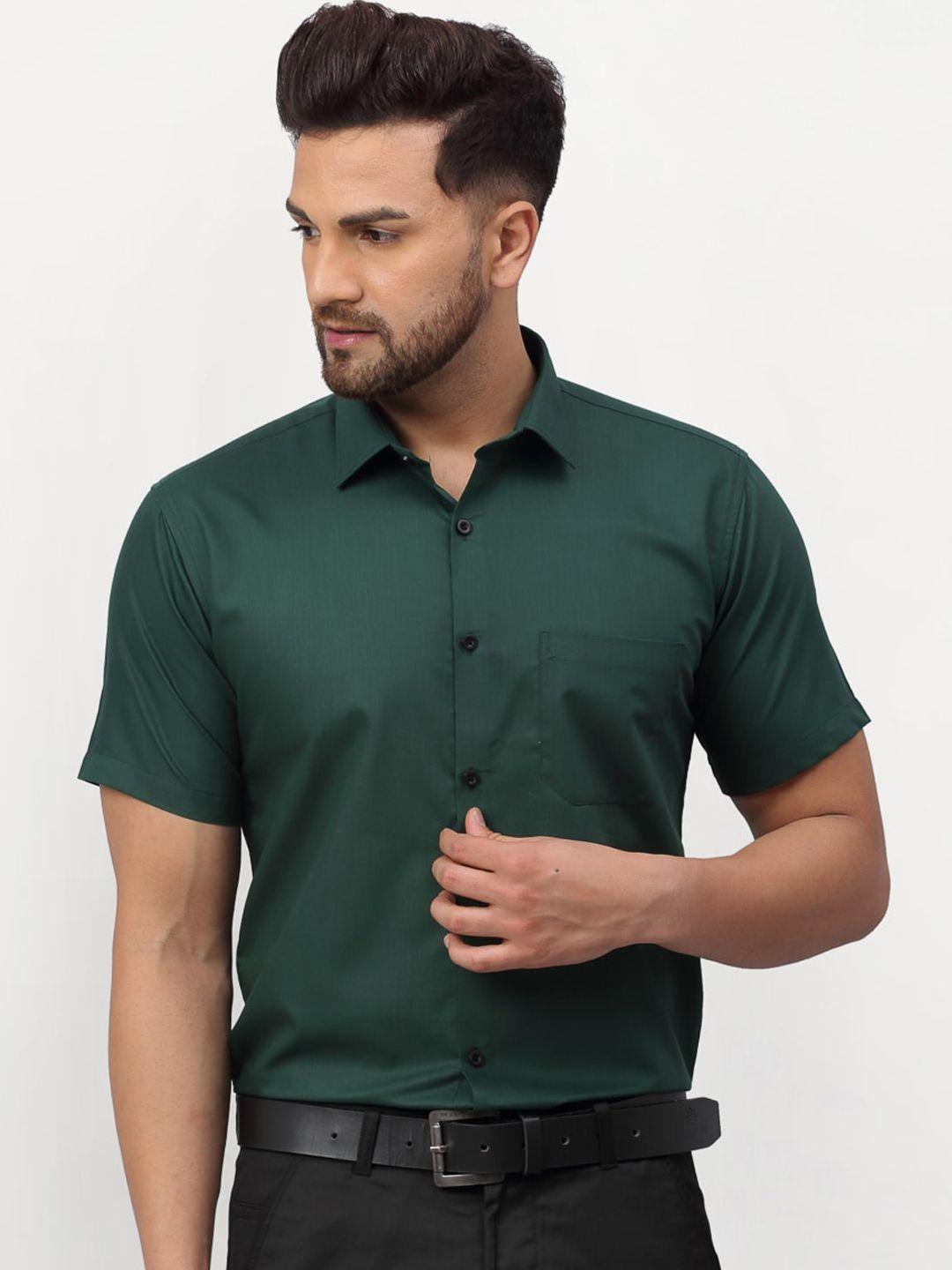 jainish men olive green solid regular fit formal shirt