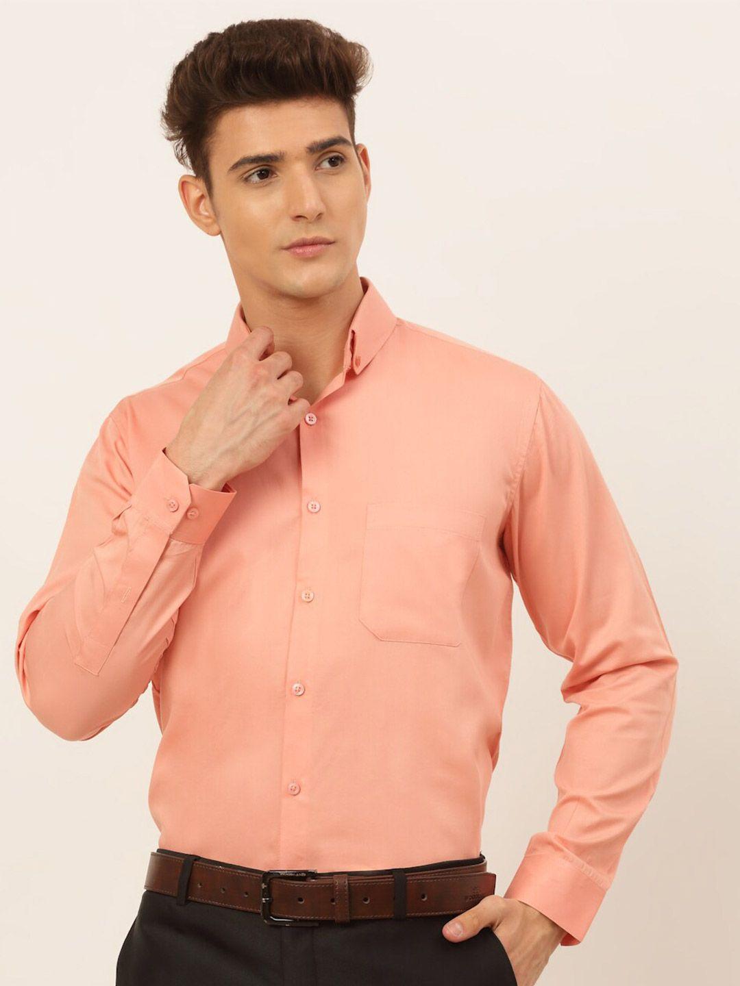 jainish men peach-coloured solid classic cotton formal shirt