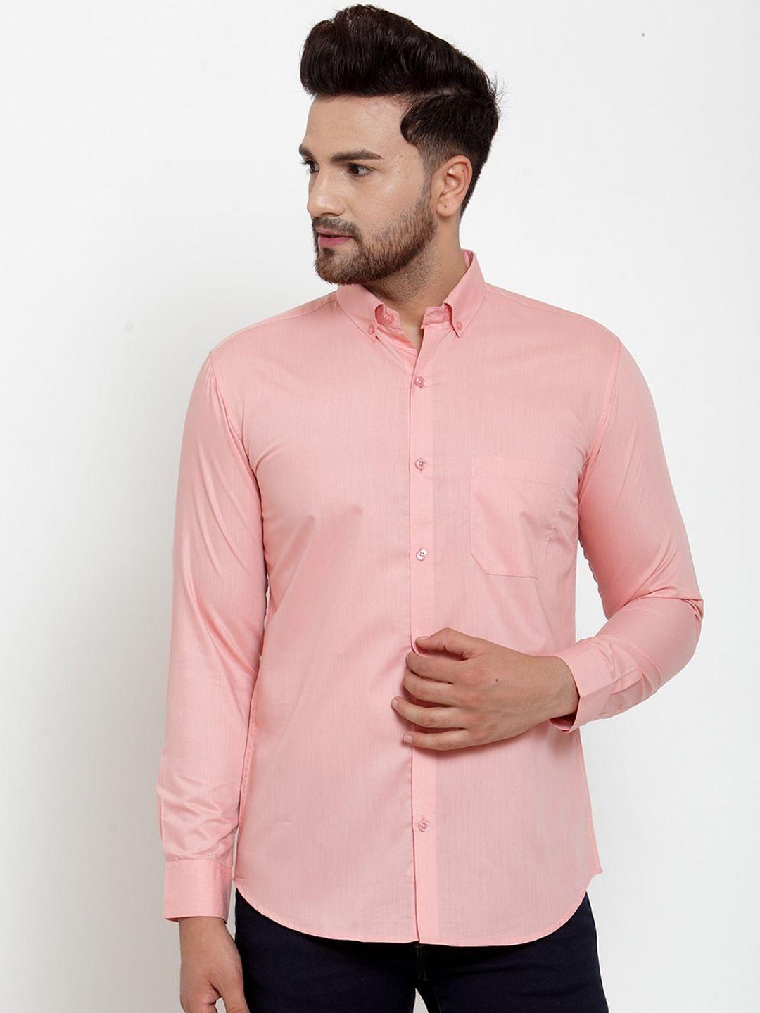 jainish men pink classic regular fit solid casual shirt