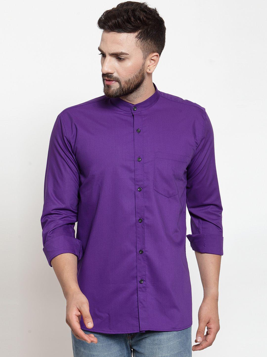 jainish men purple classic slim fit solid casual shirt