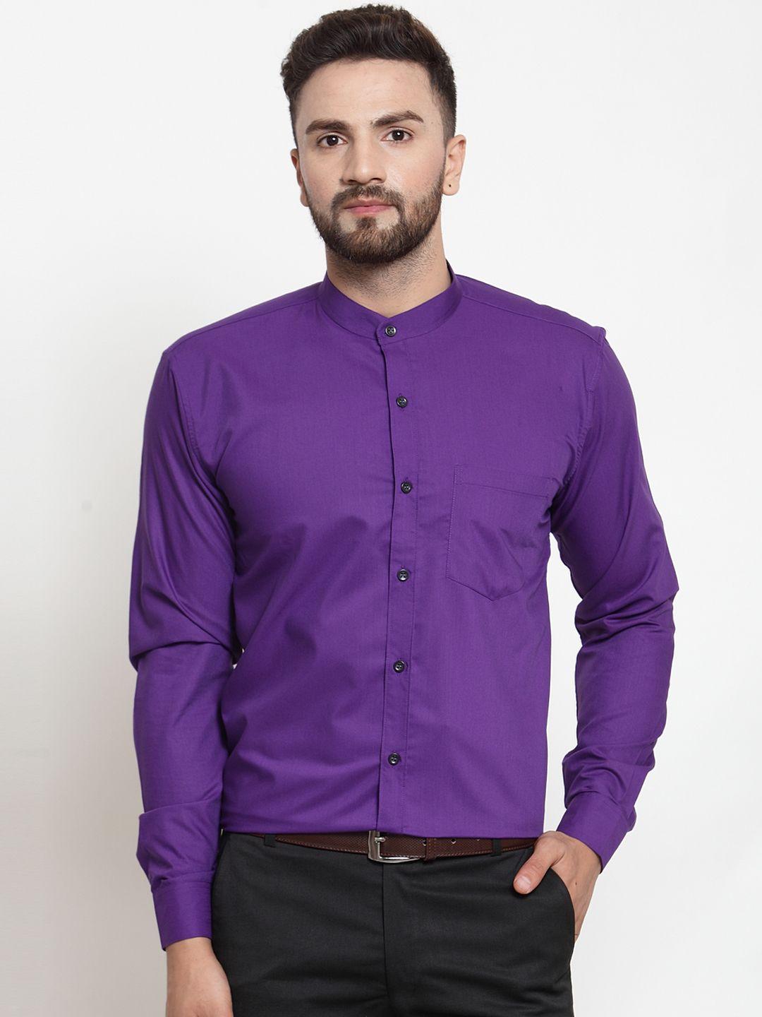jainish men purple classic slim fit solid formal shirt