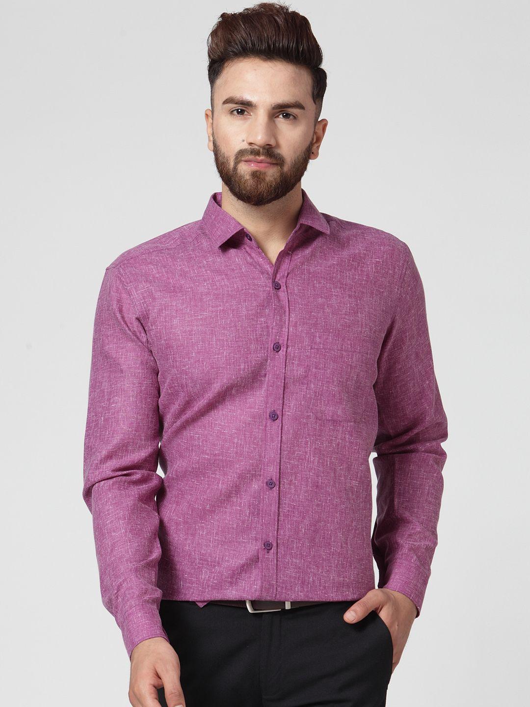 jainish men purple classic slim fit solid formal shirt