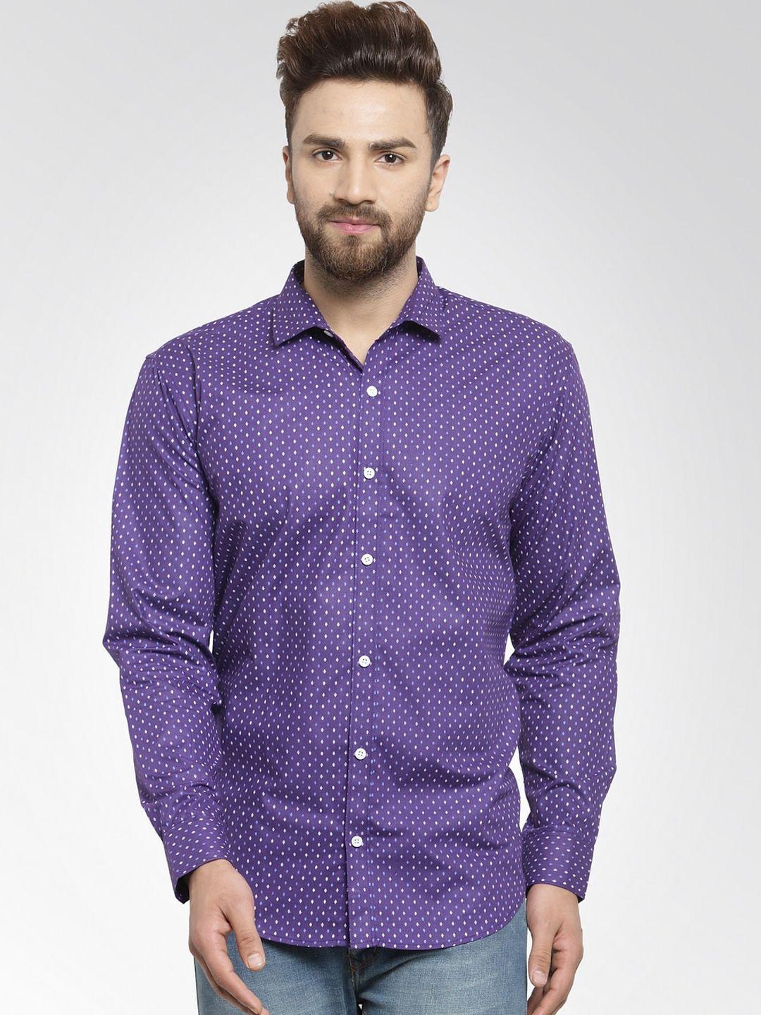 jainish men purple regular fit printed casual shirt