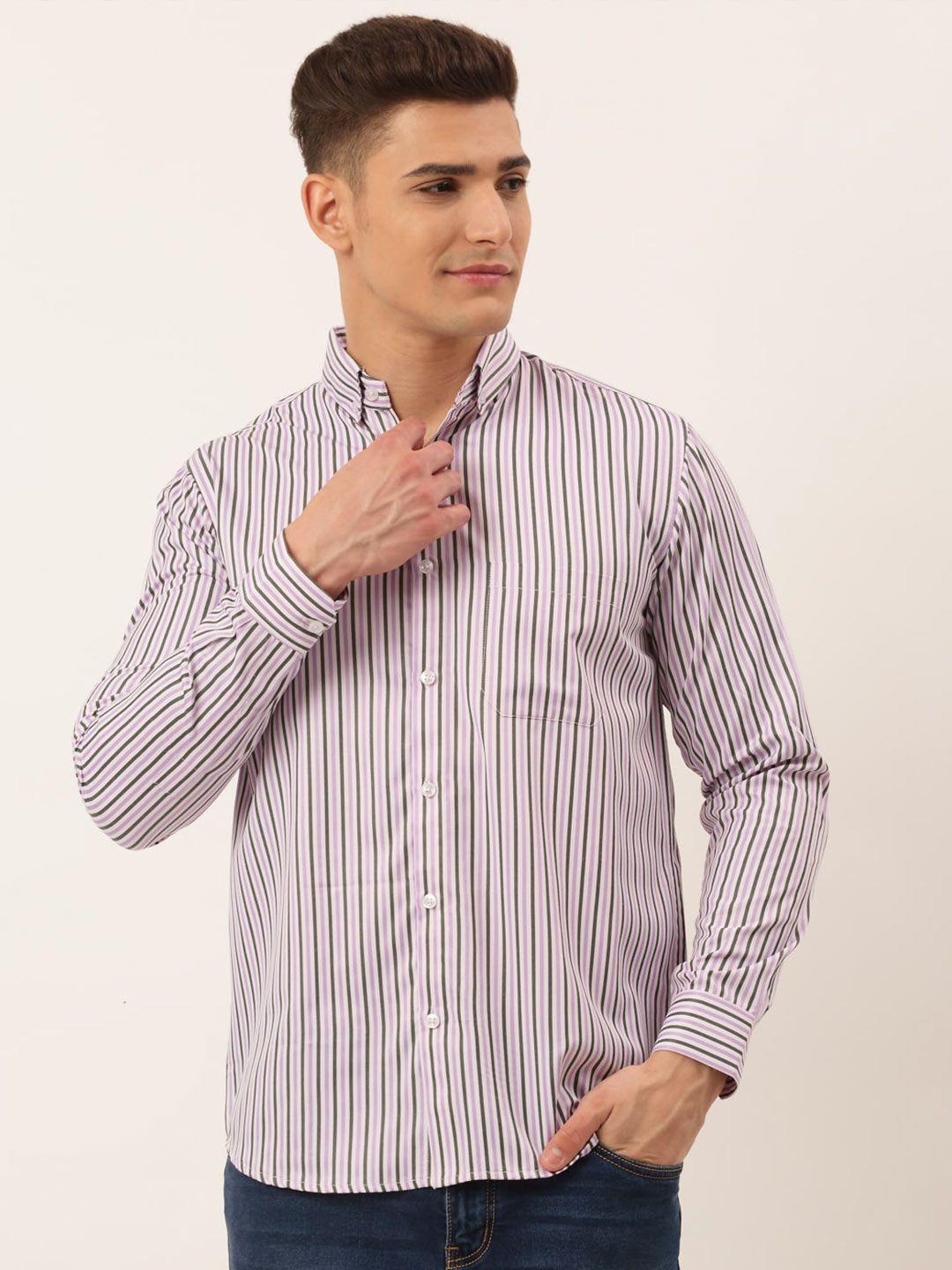 jainish men purple striped standard pure cotton casual shirt
