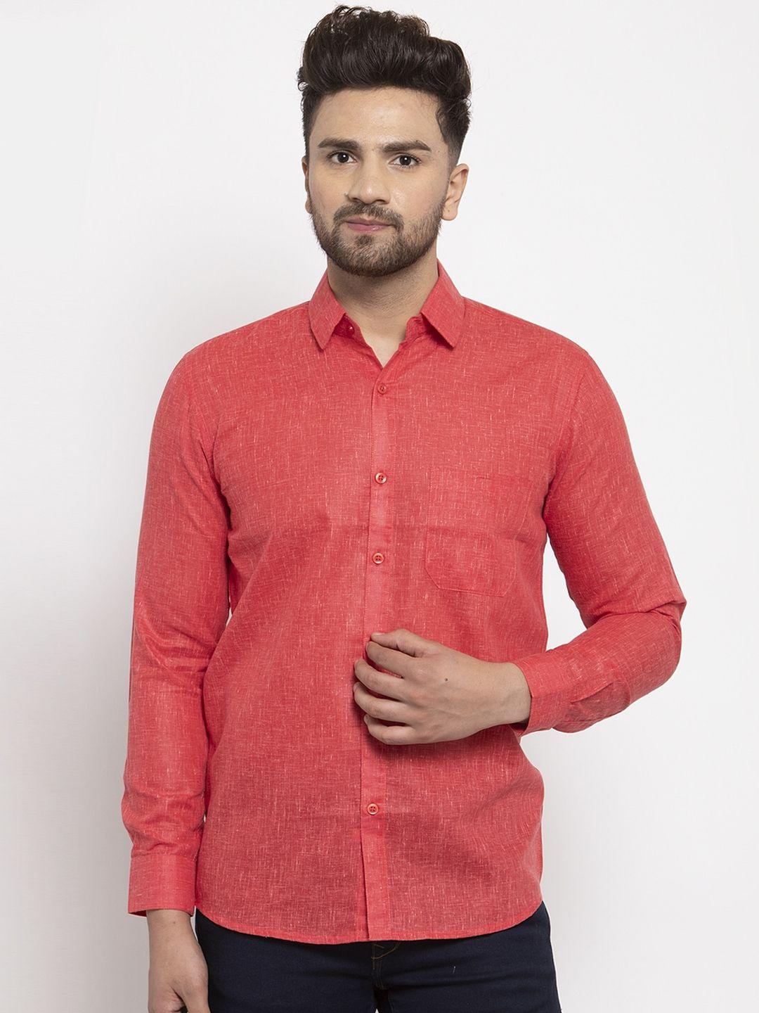 jainish men red smart regular fit solid casual shirt