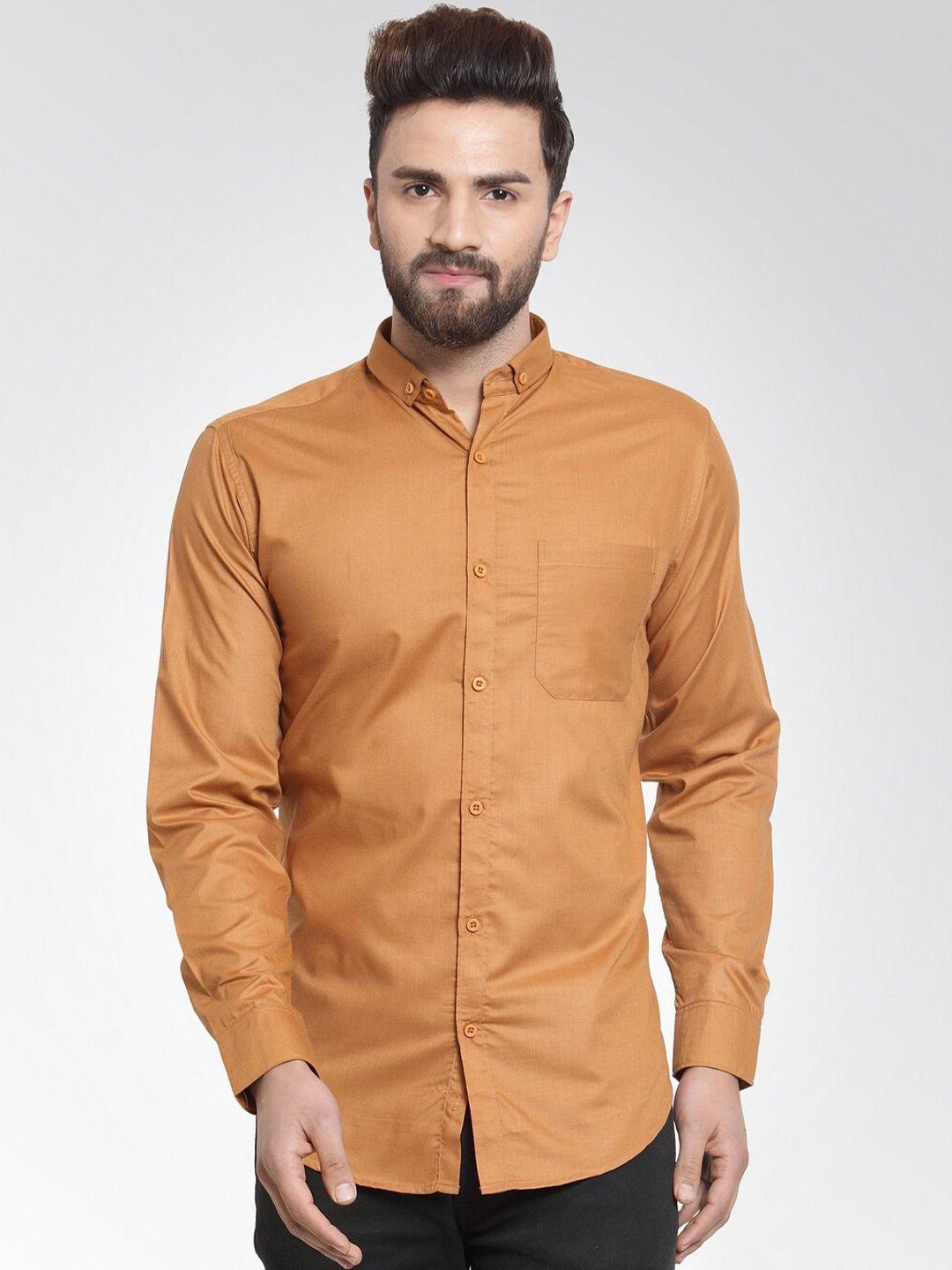 jainish men rust classic slim fit casual shirt