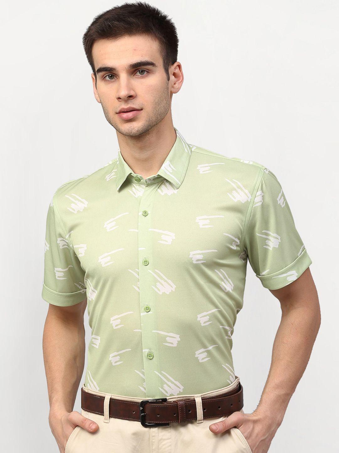 jainish men sea green & white printed regular fit formal  shirt